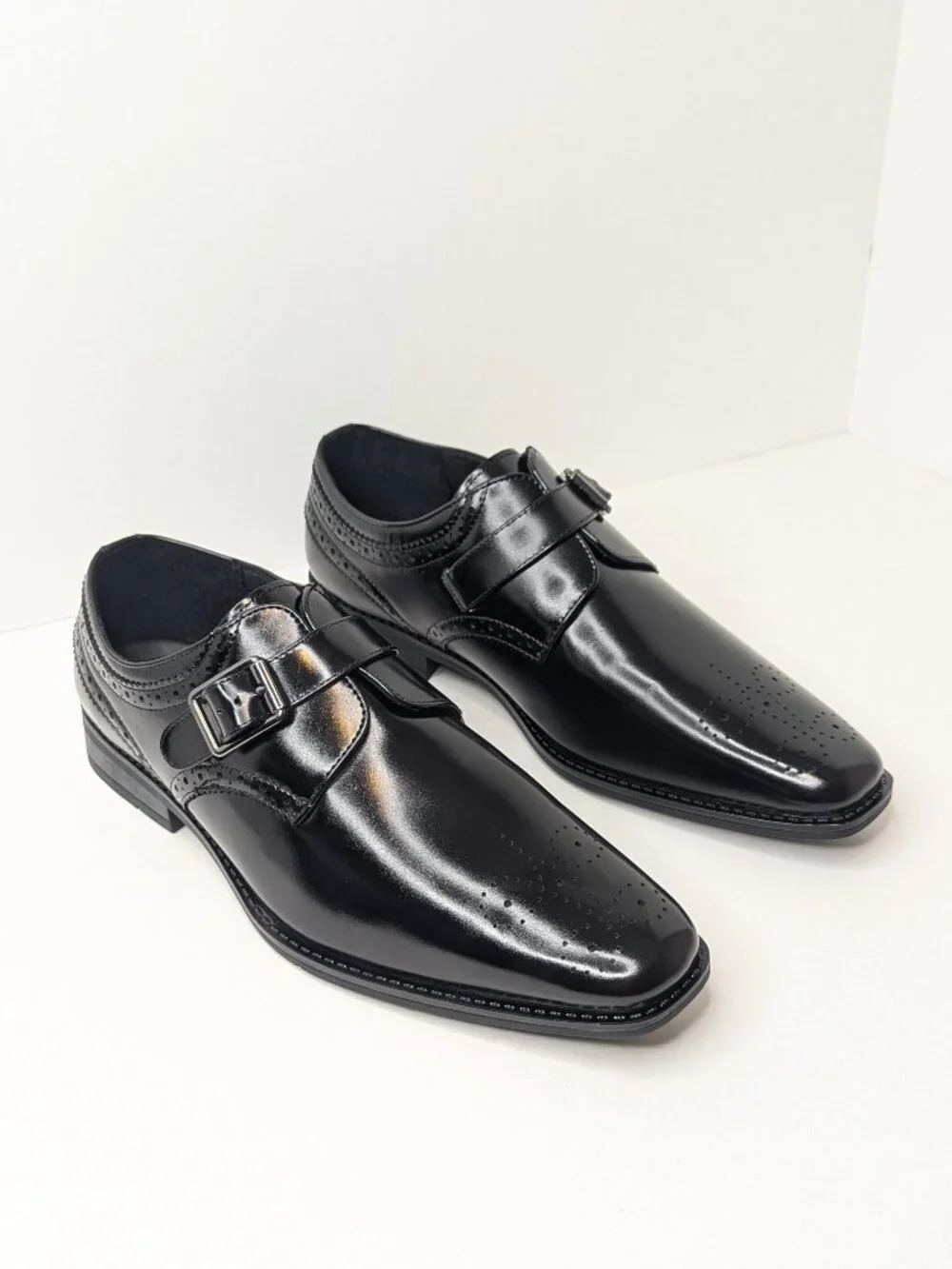 Stacy Adams Kinsley Plain Toe Monk Strap Oxford Black Mens 9.5 Wide